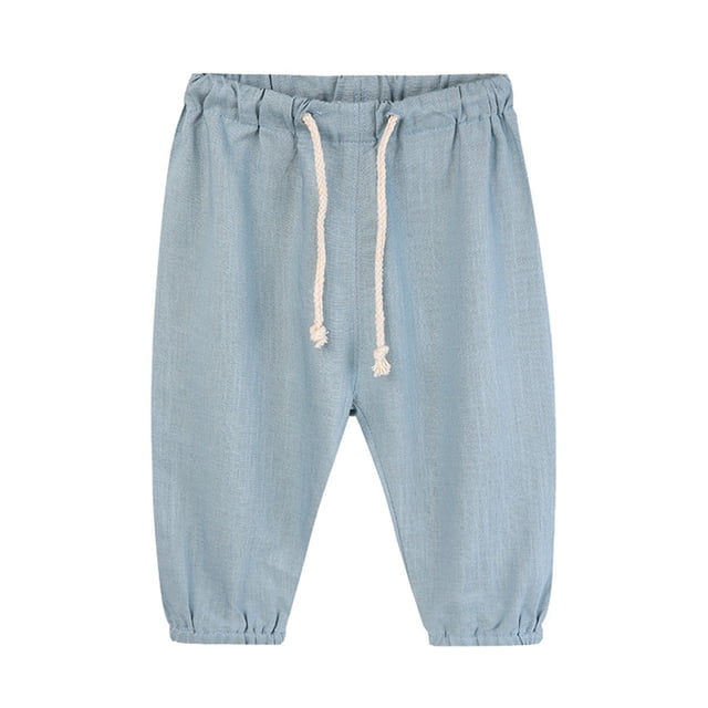 Odeerbi 1-10 Años Niños Niñas Verano Lino Pantalones Casual Elástico Cintura Transpirable Cropped Pantalones