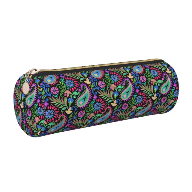 Disketp Watercolor Floral Paisley Estuche Organizador de Lápices de Cuero, Estuche de Oficina con Cremallera para Bolígrafo y Lápiz