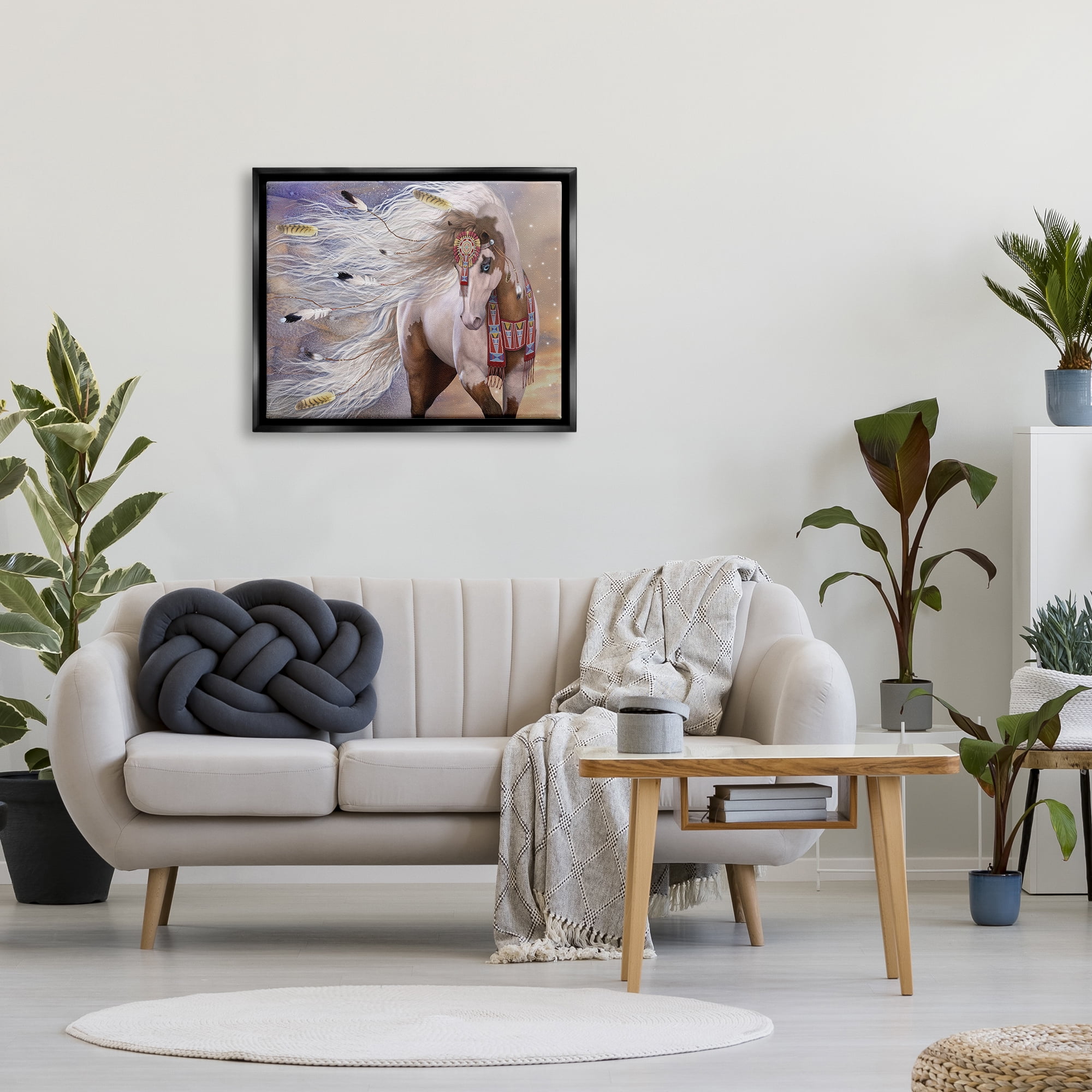 Stupell Industries Horse With Feathers Animals & Insects Painting Black Floater Framed Canvas Art Print Wall Art, 31 x 25
