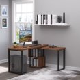 thumbnail image 2 of HOMCOM 360° Rotating Corner Desk 55" L-Shaped Computer Desk, Home Office Writing Study Workstation with Storage Shelf Modern Space-Saving Design, Brown, 2 of 10