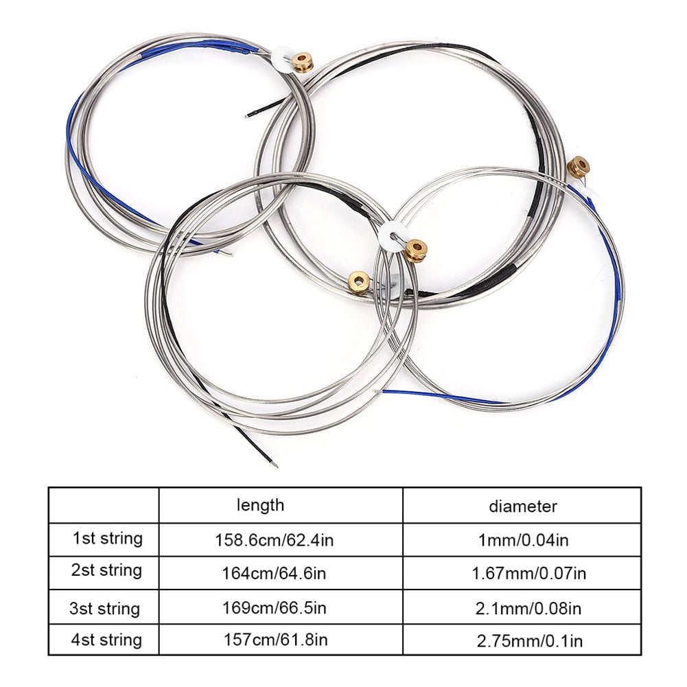 Bass Cello Strings Set, 4 Strings Set Steel Double Bass Strings Wire String Professional Music Instrument Accessory
