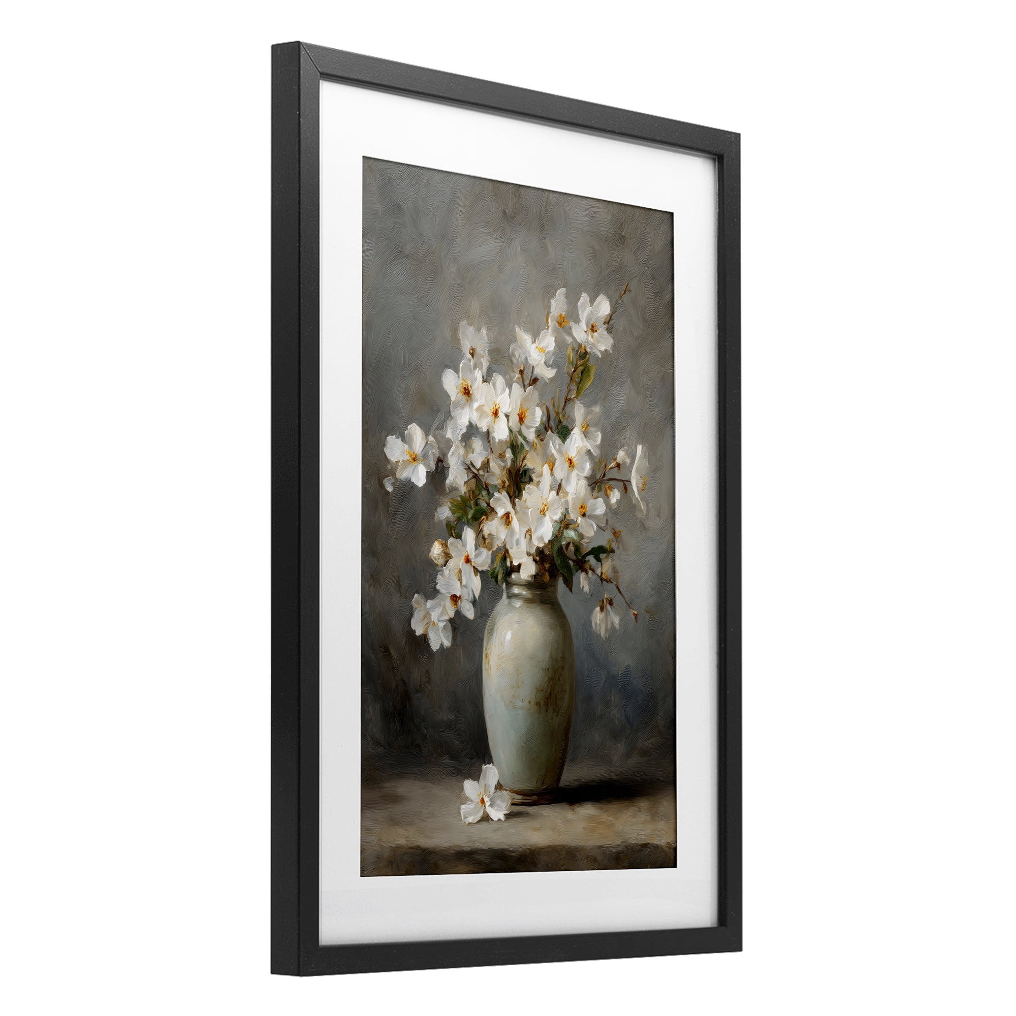 Stupell Industries Full White Flowers in Vase Black Framed Print Under Glass, design by Petal Prints Design