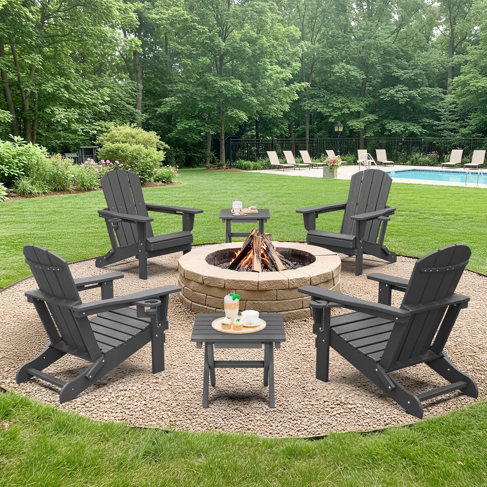 SERWALL Outdoor Small Folding Side Table, HDPE All Weather Adirondack End Table, No Assembly Required, Gray