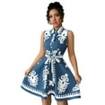 thumbnail image 3 of Women'S 2025 Summer Boho Floral Print Sleeveless Belt Flowy Button Down Midi Sun Dress Blue S, 3 of 9