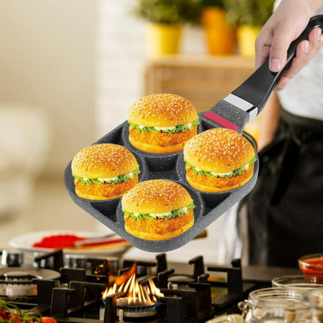 Spptty Pancake Pan, Cooking Pan, Kitchen Breakfast Pancake Cooking Pan Aluminum Frying Pan Mold for Egg Hamburger with Handle