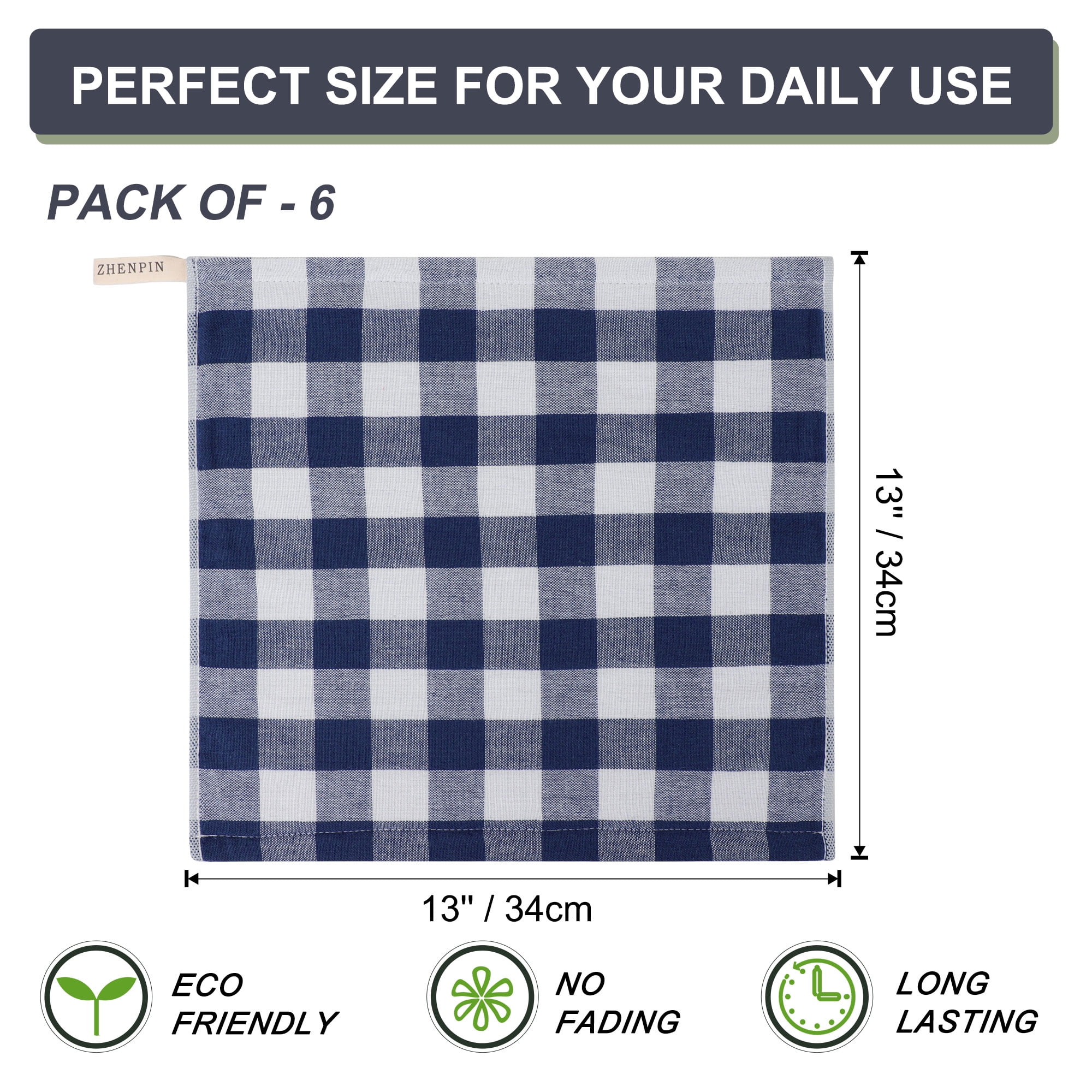 Unique Bargains 6Pcs 100% Cotton Buffalo Pattern Absorbent Dish Cloths Blue 13" x 13"