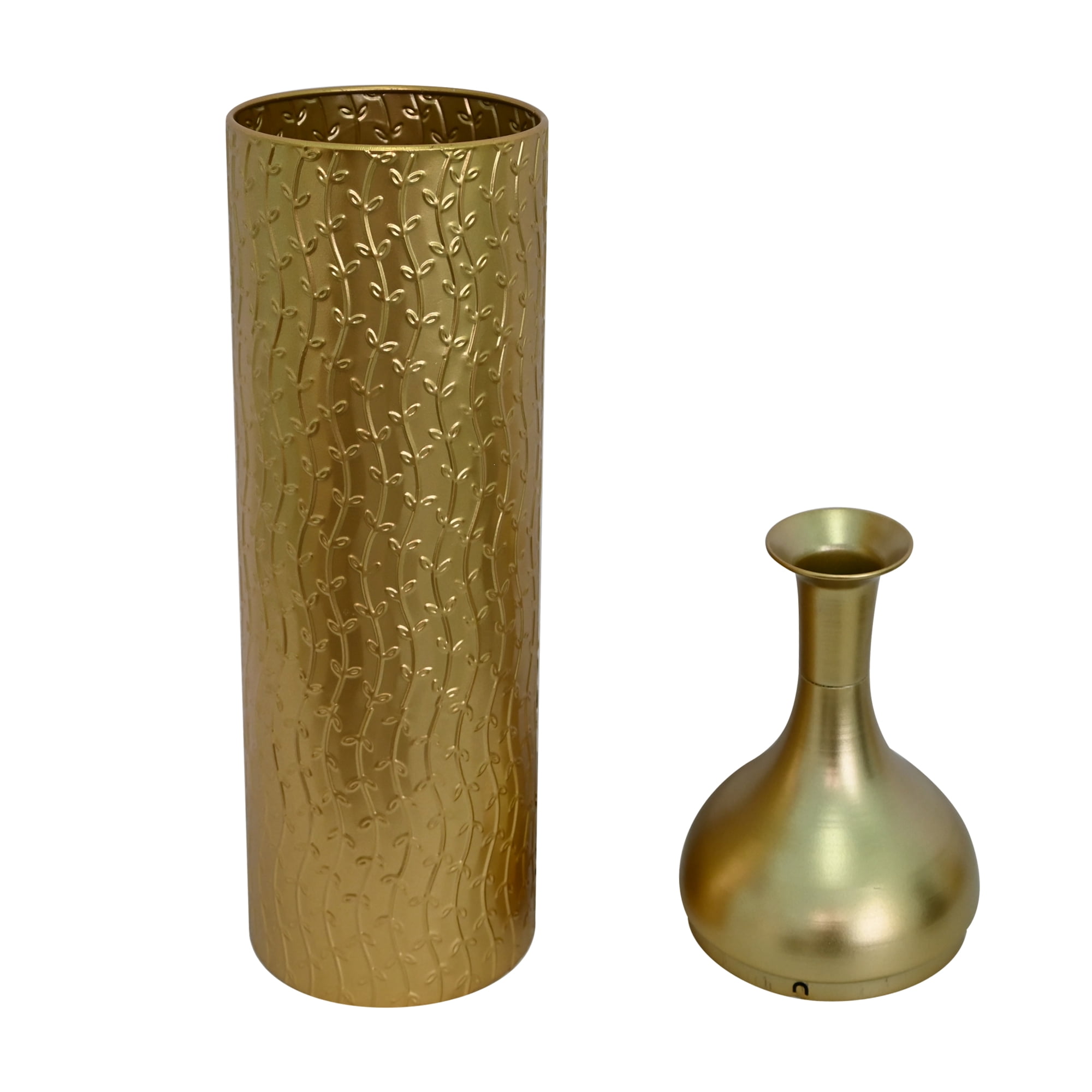 Leumius Decorative Metal Vases Set of 3, Gold Leaf Pattern Floor Vases, Gold Tall Vases for Home Decor, Living Room Entryway Decor