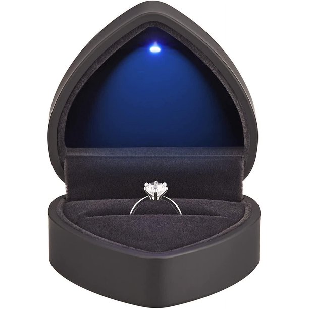 Caja de regalo para anillo en forma de corazón con luz LED, Estuche de joyería para aretes de terciopelo con luz, Caja de exhibición de joyas