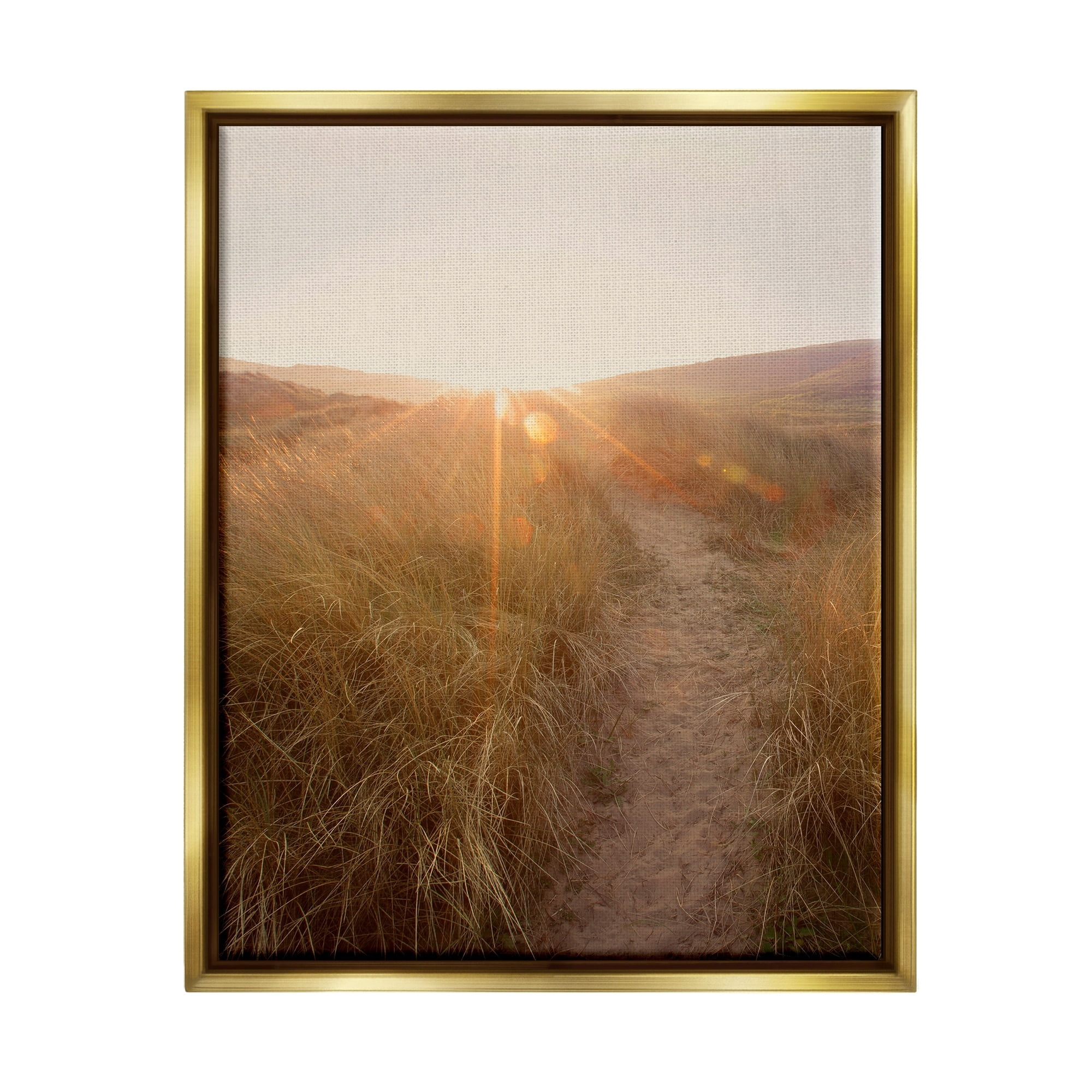 Stupell Industries Sunrays Through Sun Bleached Sand Dunes Tall Grass Metallic Gold Framed Floating Canvas Wall Art, 24x30, by Ian Winstanley