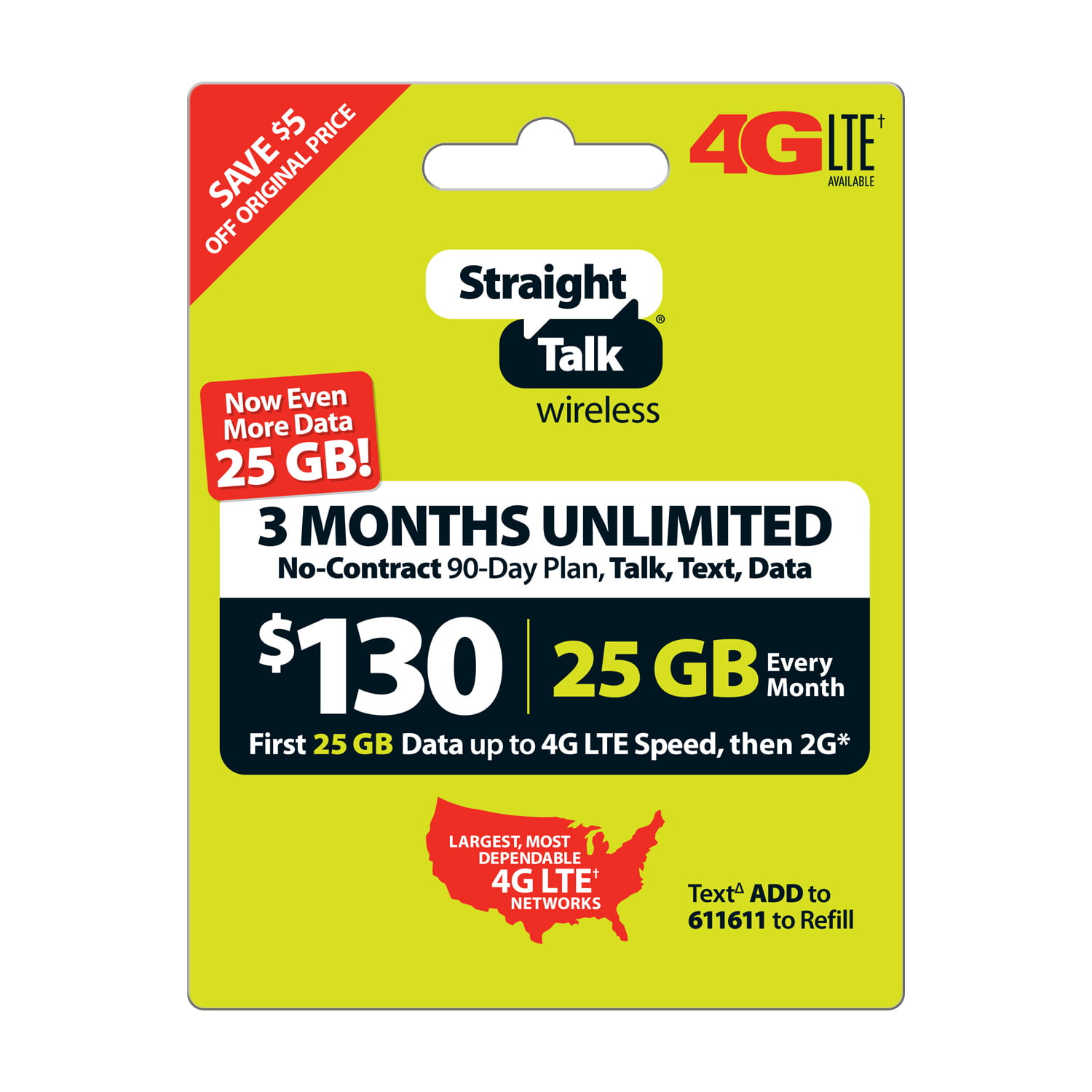 Straight Talk 130 Unlimited 3Month/90Day Plan (with up to 25GB of