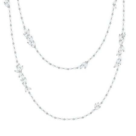 Swarovski Polygon Drop Pendant - Swarovski Layered Necklace LOUISON STRANDAGE Rhodium, Clear #5418111