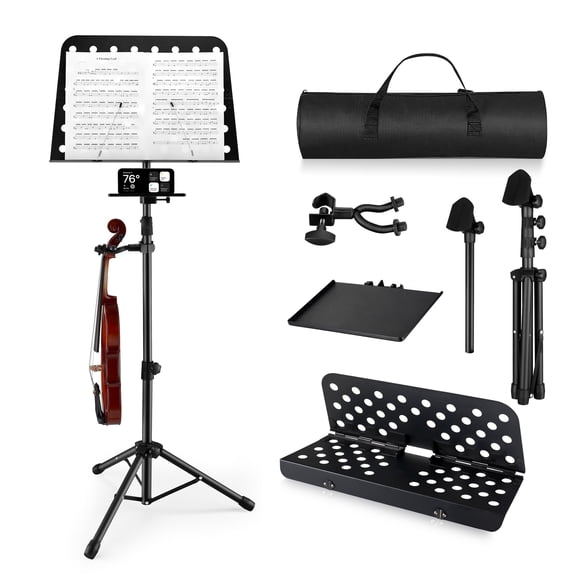 Vangoa Professional Portable Music Stand for Sheet Music with Violin Hanger, Folding Sheet Music Stand Music Instrument Stand wit