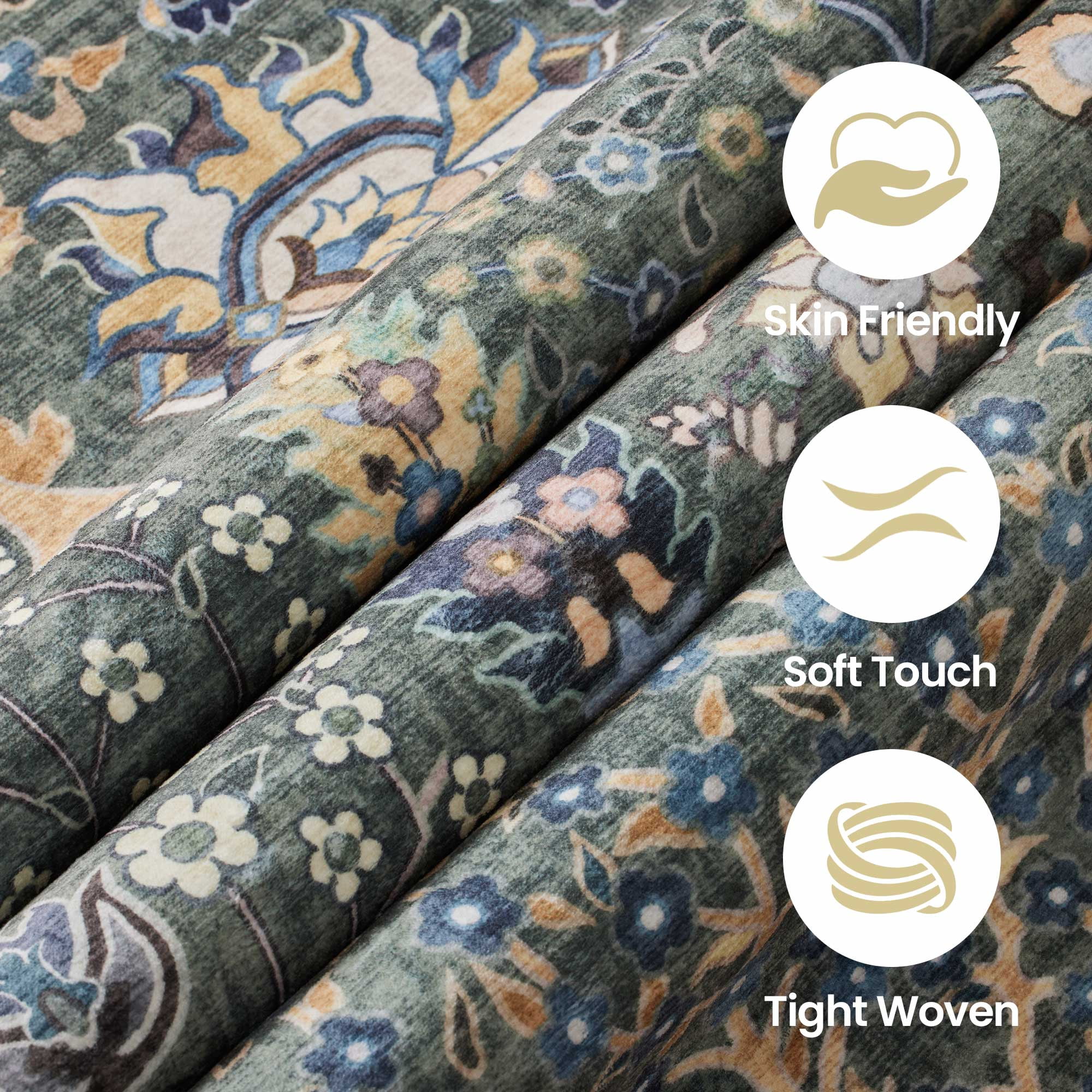 Washable Oriental Rug, 8x10 Sage Green Boho Botanical Floral Vintage Carpet, Soft Large Indoor Rug for Living Room, Bedroom, Office, Playroom