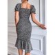 thumbnail image 3 of Vestido PRETTYGARDEN Floral Ajustado Midi con Mangas Abullonadas Negro Talla L, 3 of 5