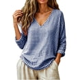 thumbnail image 4 of LEKWK Gingham Tops for Women Long Sleeve V Neck Plaid Tunic Top Casual Loose Fit Lightweight Shirt Fall Fashion Boho Dressy Vacation Outfits, 4 of 8