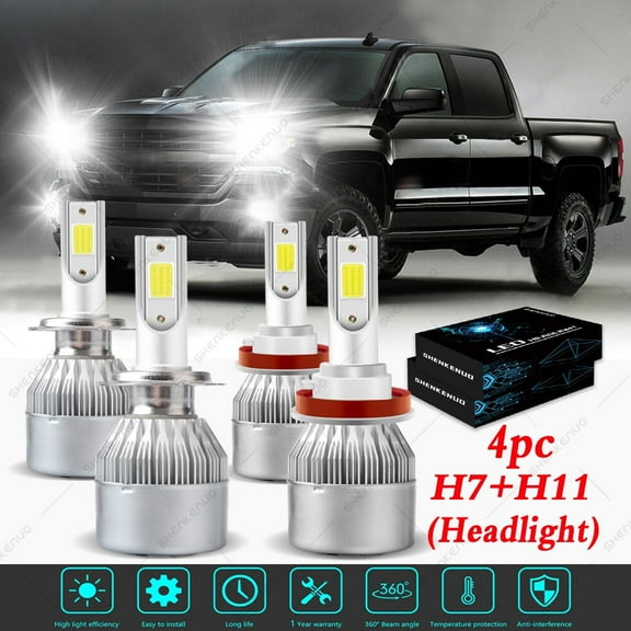 For Chevy Traverse 2013-2017 2018 LED Headlight Bulbs H7 H11 High and Low Beam 4pc