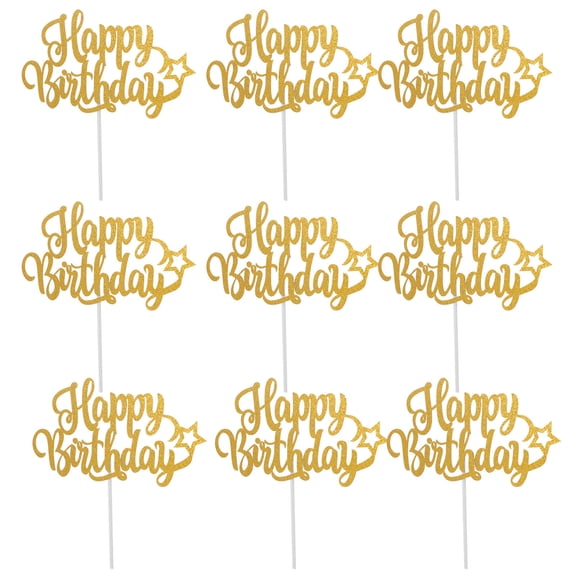 CRILSTYLEO Golden Flashy Paper Birthday Cake Toppers Festive Design for Cakes 10Pcs