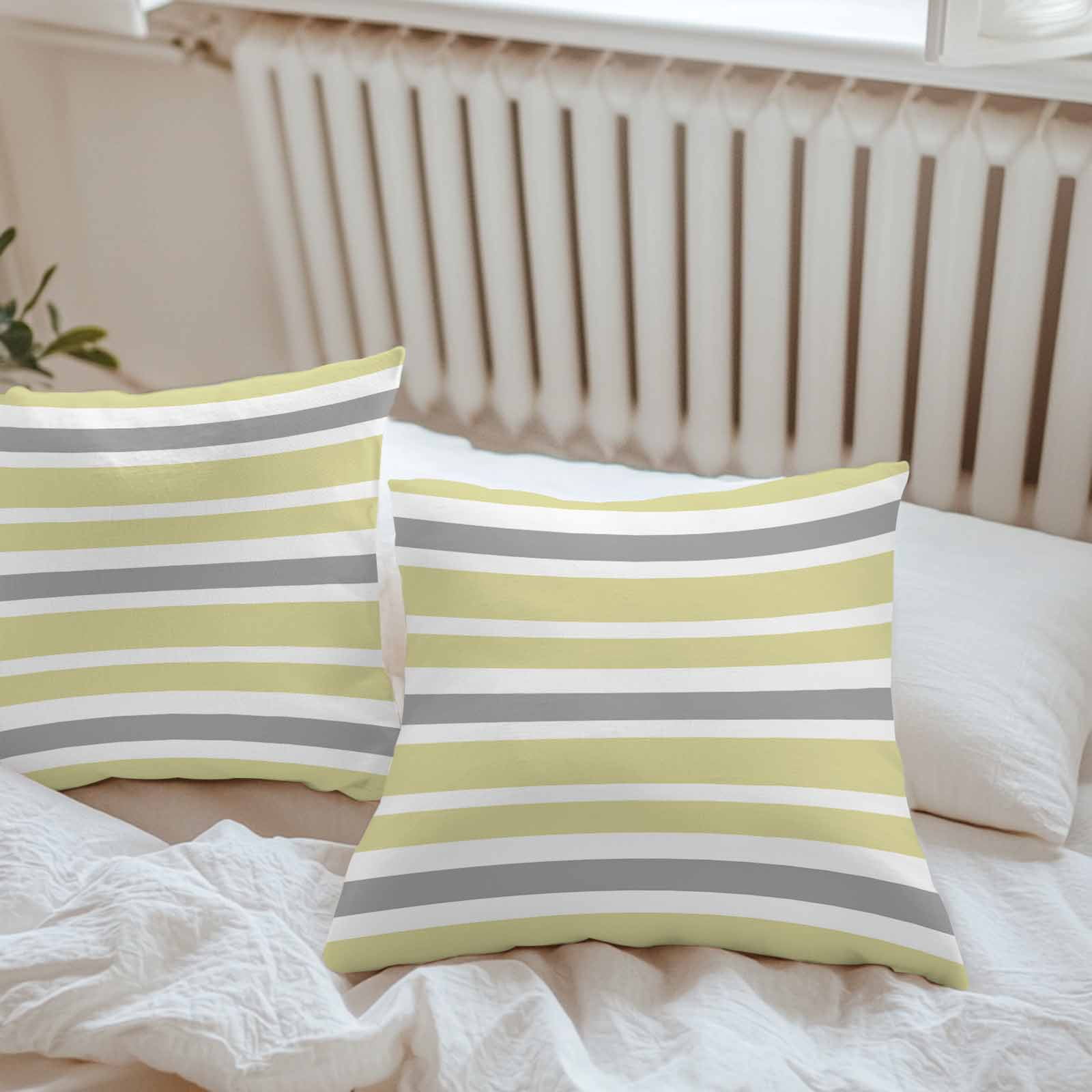 Outdoor Waterproof Throw Pillow Covers Set of 2 Yellow, Grey and White Stripes Decorative Pillowcases Outdoor Pillows Cushion Case 18x18 Inch Striped Pattern Patio Pillows for Couch Sofa Bed Garden