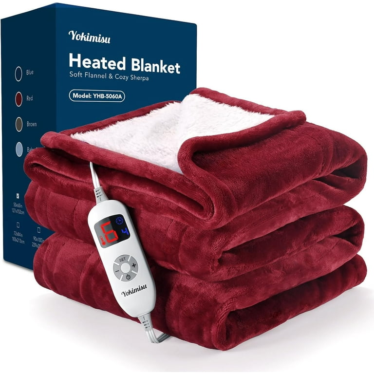 Electric Heated Blanket Throw Blanket 50 x 60 Flannel and Sherpa Electric Blanket Fast Heating 4 Hour Auto off Heating Blanket Machine Washable