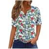 DeHolifer Women's T-Shirts Plus Size V-Neck Button Up Floral Printed Short Sleeve Dressy Blouse Summer Tunic Tops Red L