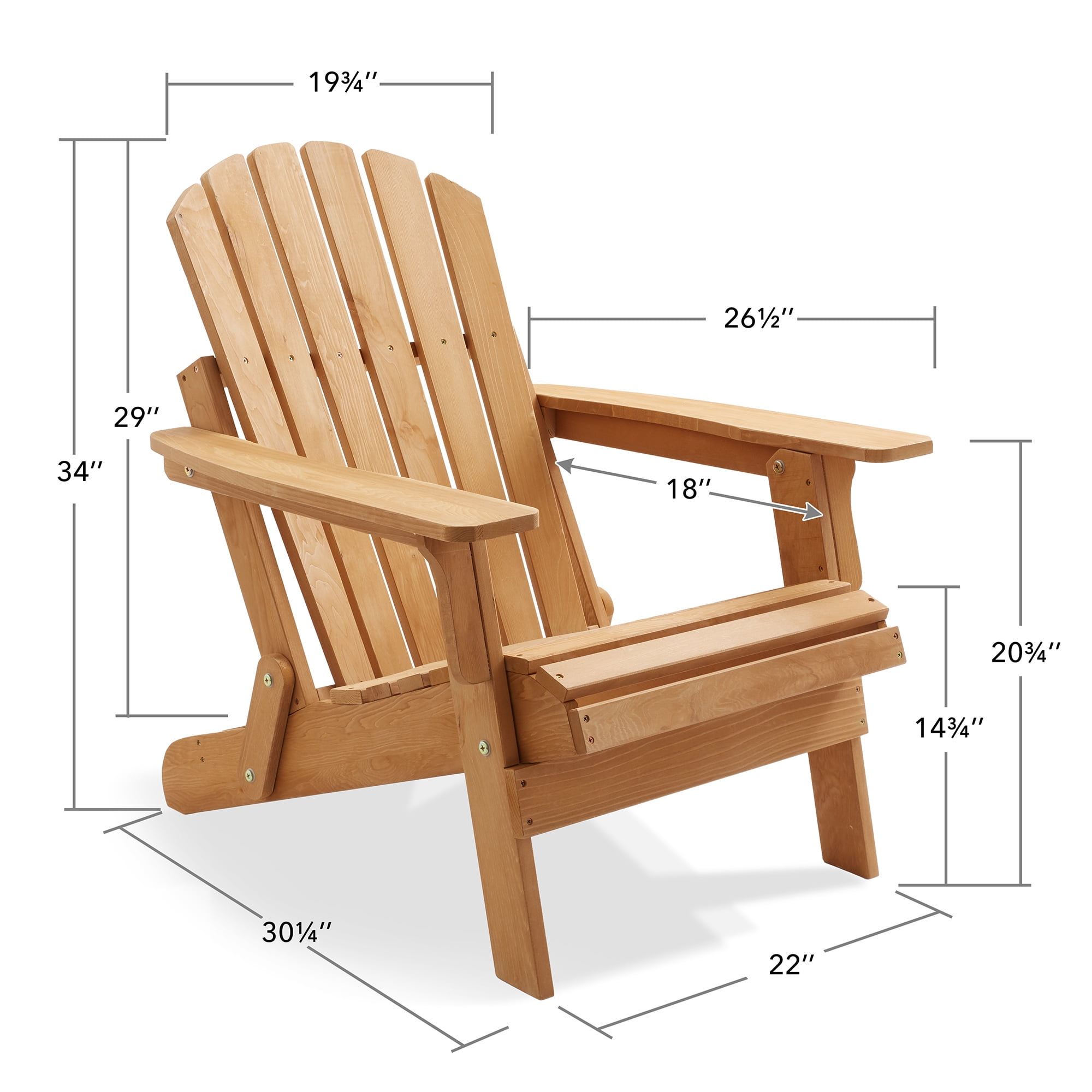Oversized Folding Adirondack Chair, Set of 2 Cedar Wood Outdoor Fire Pit Lounge Chairs for Patio, Deck, Lawn, Garden, Partially Pre-Assembled - Natural
