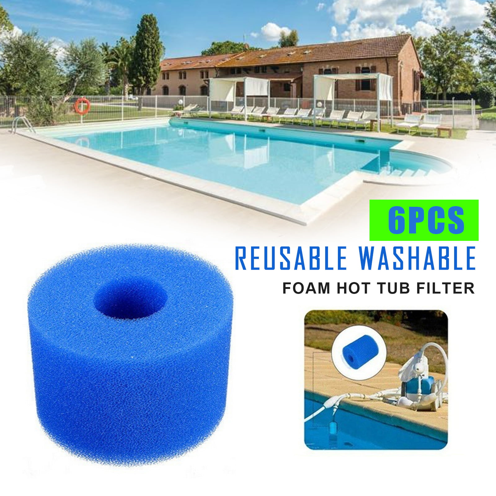 6Pcs for Pure Spa Reusable Washable Foam Hot Tub Filter Cartridge S1 Type Blue Lesix Swimming Pool Filter Sponge 