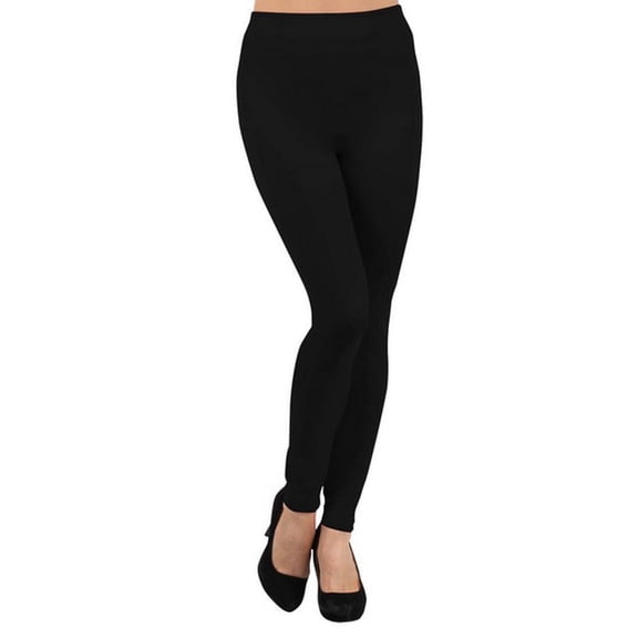 K-Cliffs Women's One Size Seamless Fleece Lined Leggings 2" Waistband, Solid Color (Black)