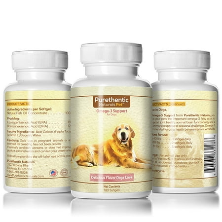Omega 3 for Dogs, Fish Oil for Dogs 180 Softgels (3 Bottles) Featuring Pure & Natural Fatty Acids. (High Levels of EPA and DHA) (Helps Dog Allergies & Brain