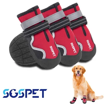 4pcs Small Medium Large Dog Shoes Boots Paw Protector Reflective Strip Anti-slip