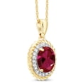 thumbnail image 4 of Gem Stone King 14K Yellow Gold Red Created Ruby and White Diamond Pendant Necklace for Women (1.30 Cttw, Oval 8X6MM, with 18 inch Chain), 4 of 6