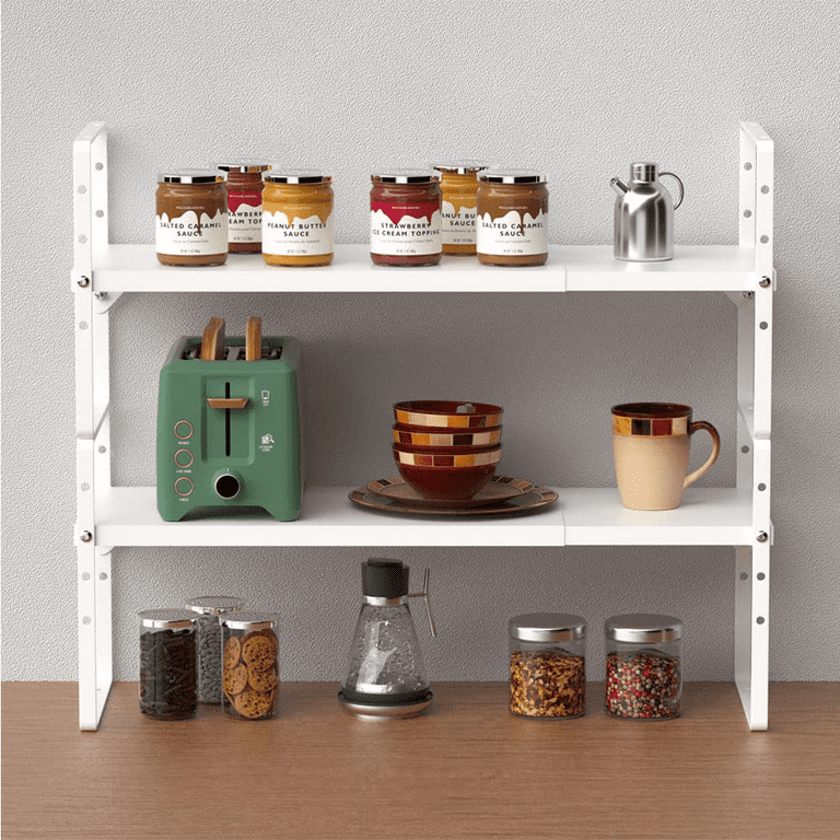 2-Pack White Kitchen Cabinet and Counter Shelf Organizer