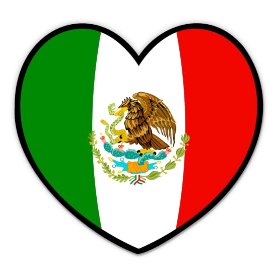 Mexico Flag Heart - 3" Vinyl Sticker - For Car Laptop Water Bottle Phone - Waterproof Decal