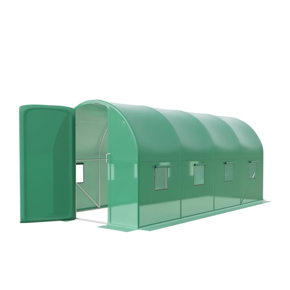 15x6.5x6.5 FT Walk-in Tunnel Greenhouse,Heavy Duty Galvanized Steel Hoop House with PE Cover Iron Swing Door and 8 Vent Windows for Outdoor Gardening