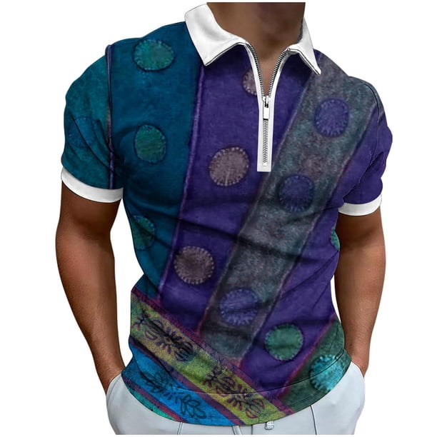 Camisetas de Manga Larga para Hombres Casual Impreso Girar Abajo Cuello Cremallera Camiseta, Ligera Blusa de Algodón de Imitación para el Hogar, Diario Y Cuatro Estaciones de Uso