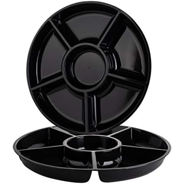 6 Sectional Round Plastic Serving Tray/Platter (2, Black)