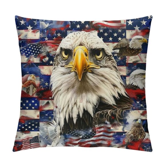 Sheronv Eagle American Flags Americo Makk Graphic Decorative Pillow Cover for Home Couch Living Room Sofa - Short Plush Material - Invisible Zipper Design - Indoor Use - 1PC 20x20in