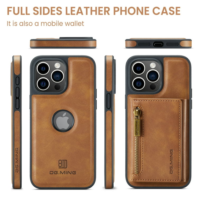 iphone 16 pro max phone case with card holder iPhone 16 Pro Max Magnetic Leather Wallet Case – Brown