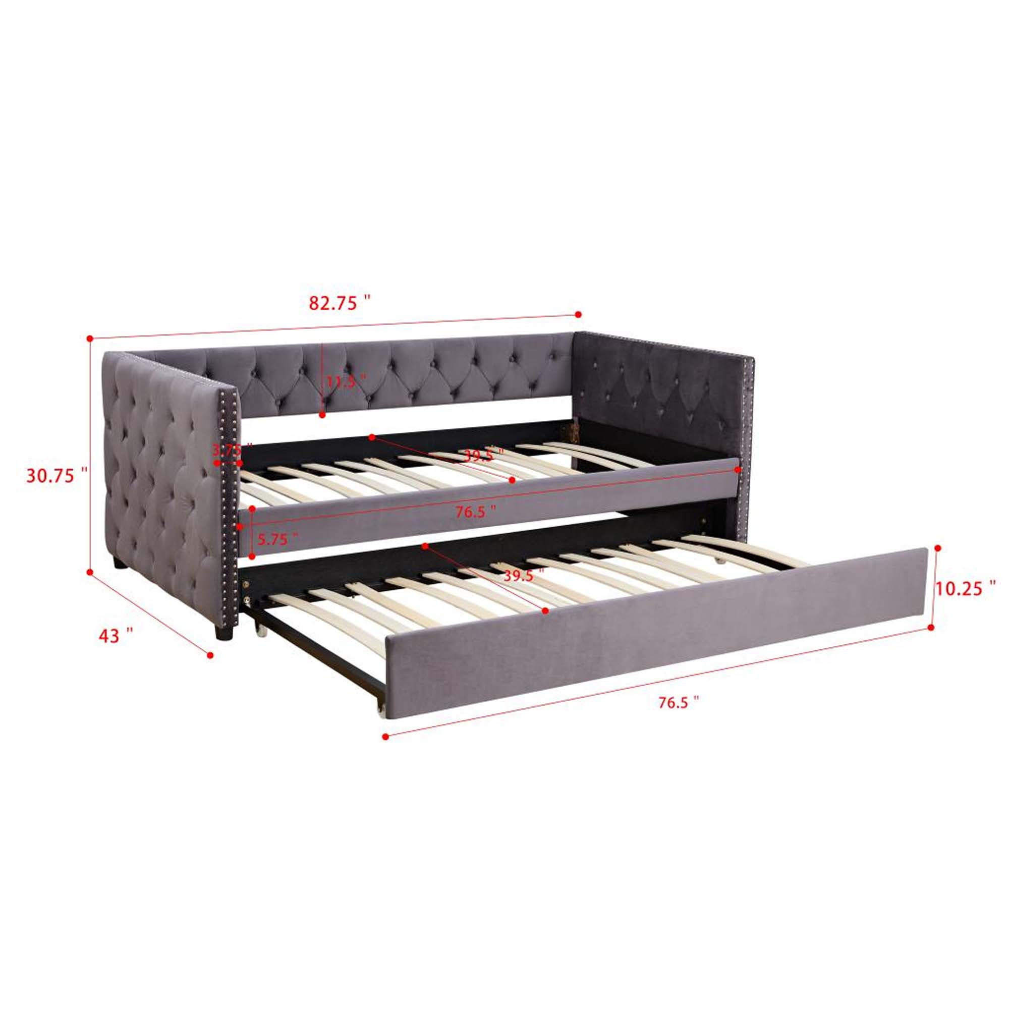 Aukfa Upholstered Daybed with Trundle, Twin Trundle Bed, Button Tufted - Gray
