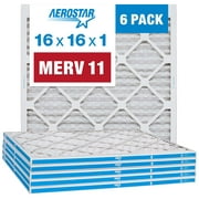 Aerostar 16x16x1 MERV 11 Pleated Air Filter, AC Furnace Air Filter, 6 Pack
