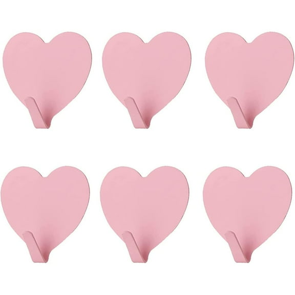 6 Pack Heart Shaped Decorative Wall Hooks, Stainless Steel Strong Adhesive Wall Hook for Home Kitchen Bathroom Office