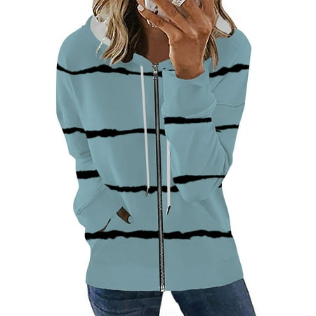 

Zedker Womens Coats And Jackets Fashion Fashion Woman Long Sleeve Zipper Open Front Loose Outerwear Printing Blouse Coat Tops Pockets Hooded Blouse Lightweight Jacket Women
