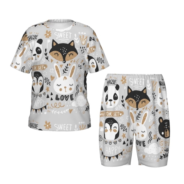 Balery Funny Animals Series Conjunto de Pijama Infantil de Manga Corta con Estampado – Ropa de Dormir de Algodón Suave-Small