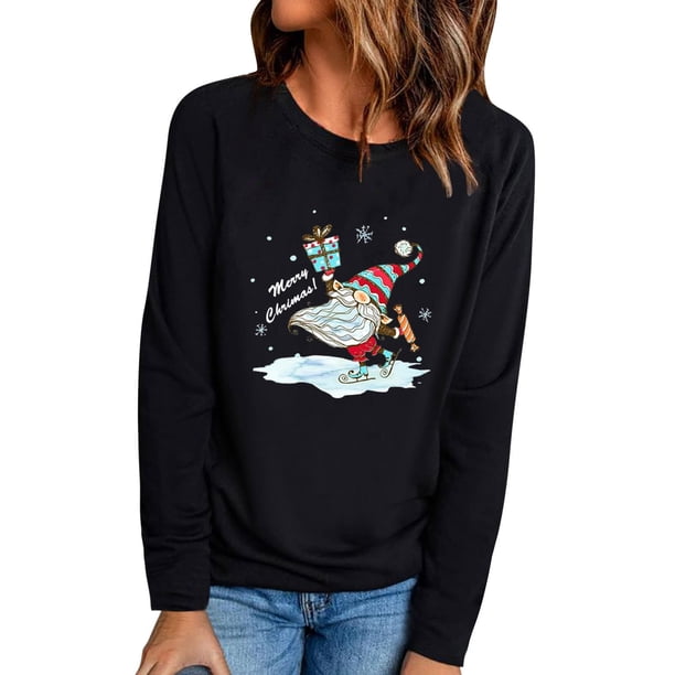 Tops de mujer Camisas Blusas Elegantes Camisas casuales de manga larga Cuello redondo de Navidad Ajuste ligero Túnica de otoño Top Otoño Odeerbi ODB-5