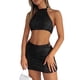 thumbnail image 2 of VISgogo - Traje de falda de punto para mujer, color sólido, sin mangas, con lazo en la espalda, tops cortos con cuello halter y minifalda de verano VISgogo  moda, 2 of 5