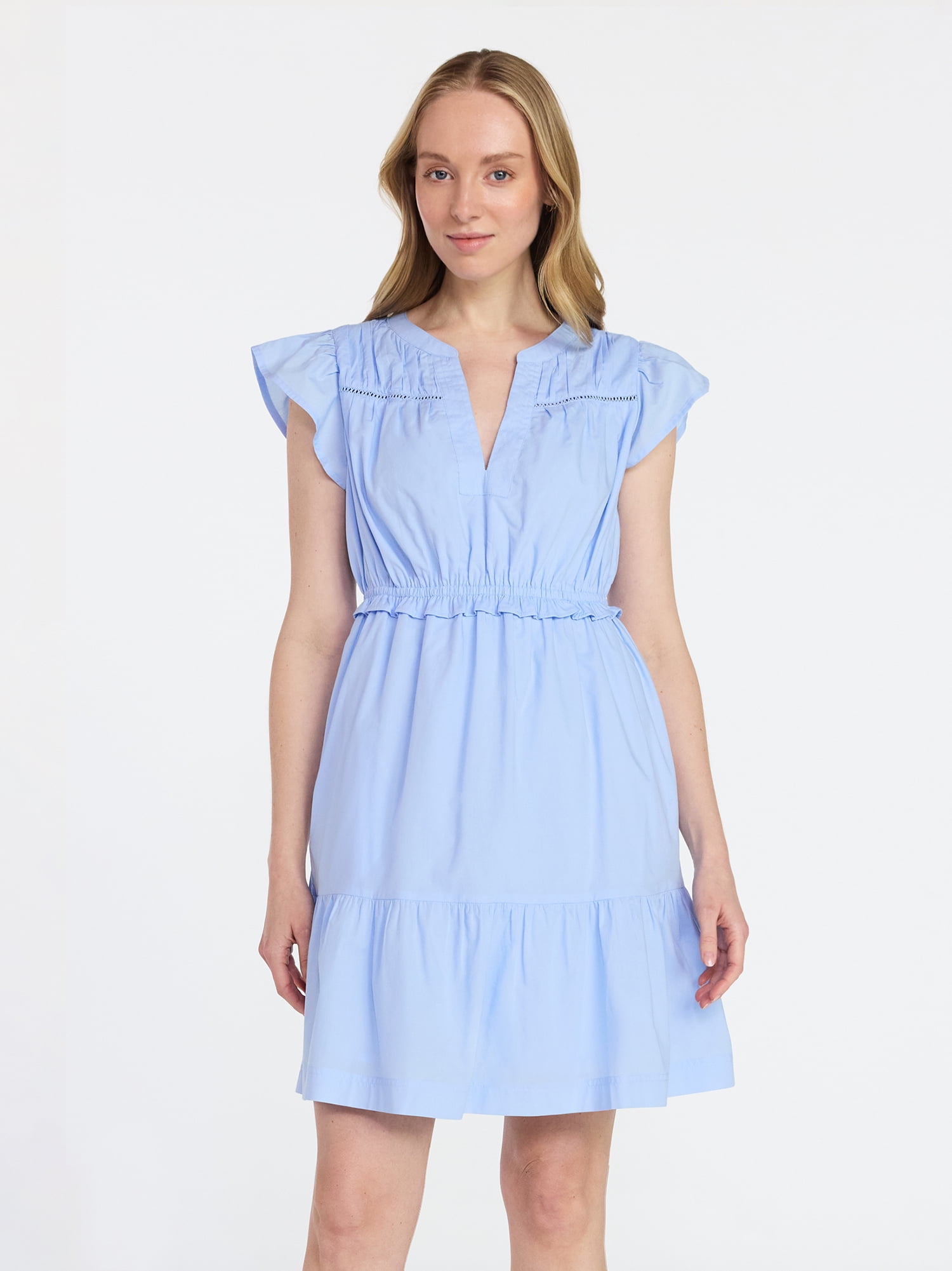 time and tru women's tiered cotton poplin dress Time and Tru Women's Tiered Cotton Poplin Dress