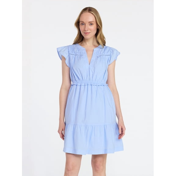 Time and Tru Women's Cotton Flutter Sleeve Mini Dress, Sizes XS-XXXL
