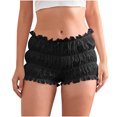 thumbnail image 4 of Karymi Women's Shorts High Waisted Ruffled Bloomers Shorts, Cute Tiered Ruffle Elastic Waist Bubble Shorts with Bow, Solid Y2K Style Satin Shorts Jean Shorts, 4 of 7