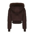 thumbnail image 4 of Royisotas Puffer Jackets for Women,Coats for Women,Hooded Zipper Crop Outdoor Coats Long Sleeve,Brown,Nylon,S, 4 of 8