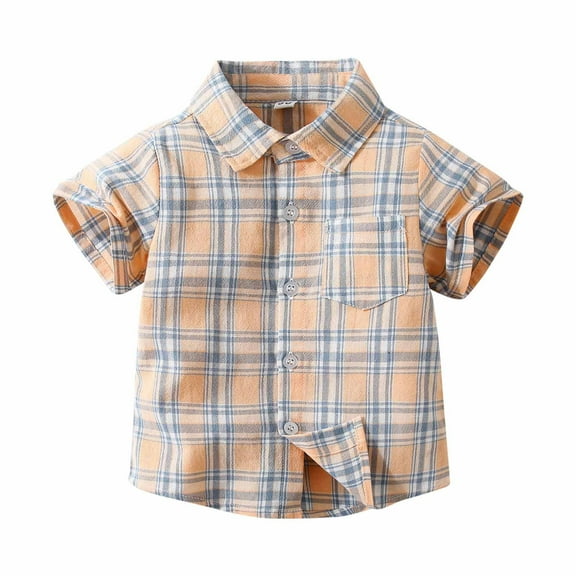 TFEOQRY Toddler Boys Plaid Cotton Shirt Summer Toddler Kids Baby Hawaiian Casual Beach Wear Lattice Short-sleeved Shirt Top With Pocket Khaki