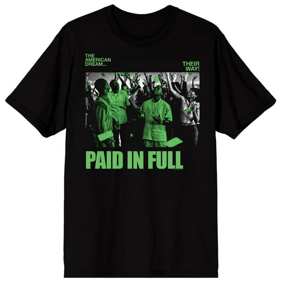 Paid In Full Green Characters Men's Black Crew Neck Short Sleeve T-shirt-Medium